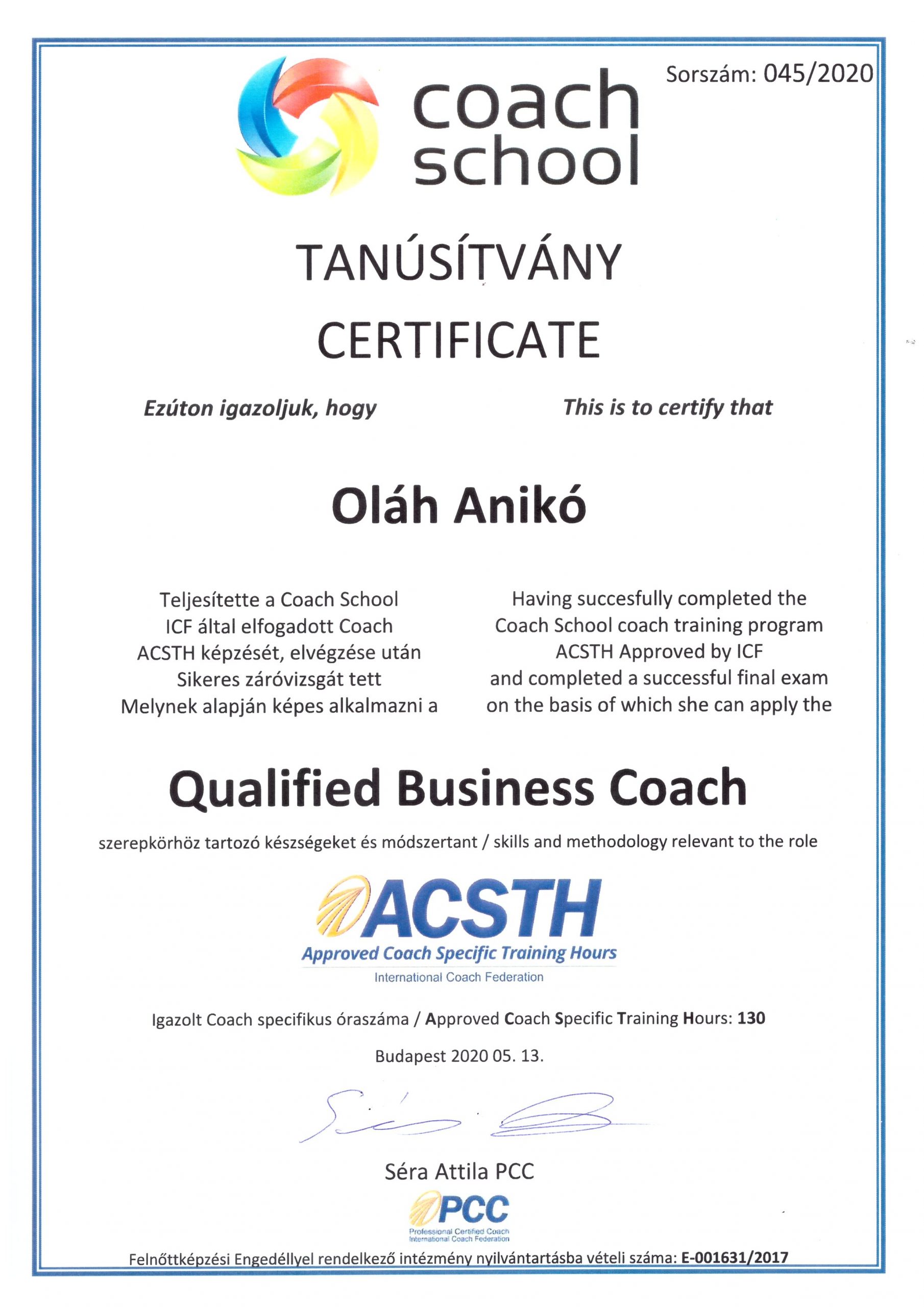 Oláh Anikó ICF accredited qualified business coach
